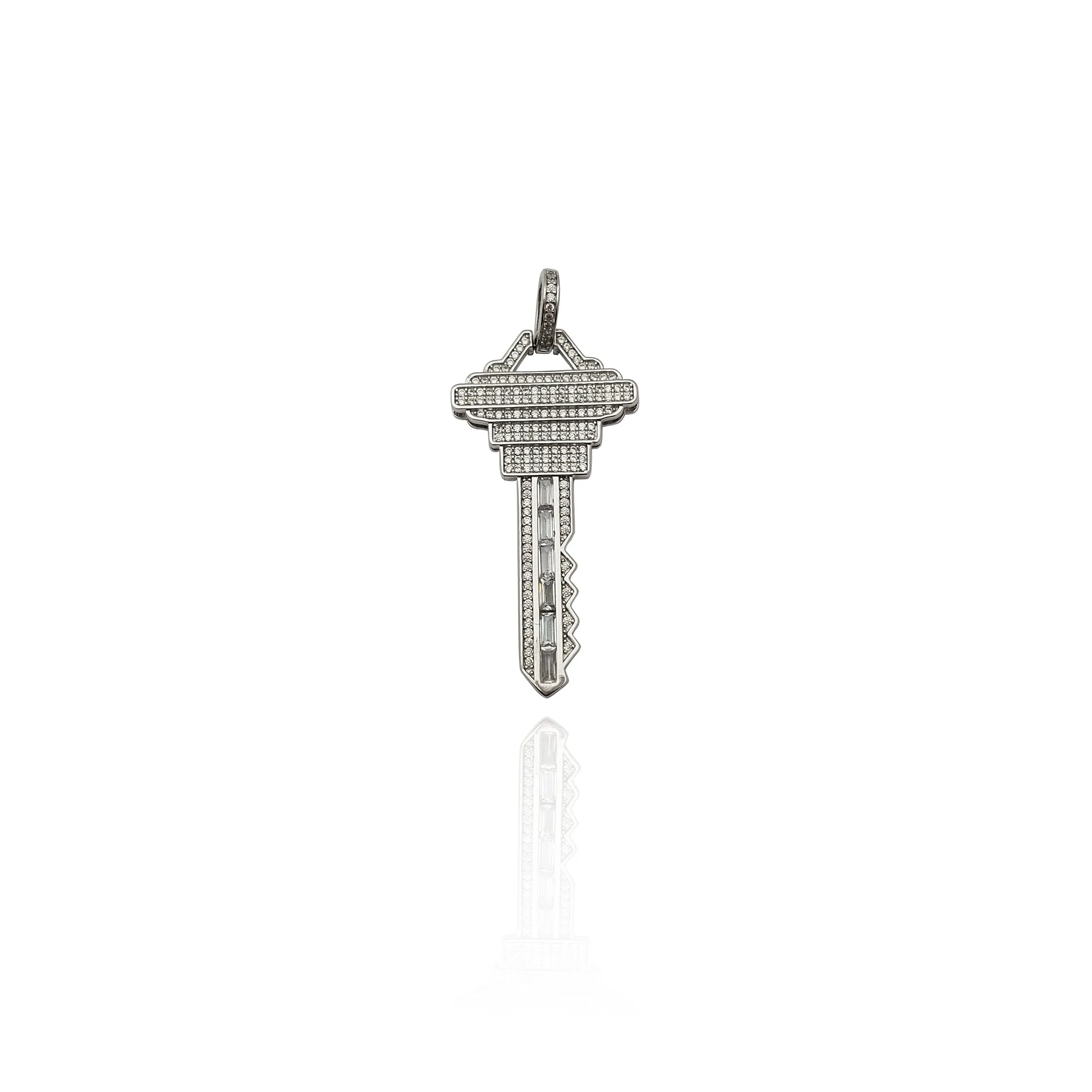 Iced-Out Modern Key CZ Pendant (Silver)