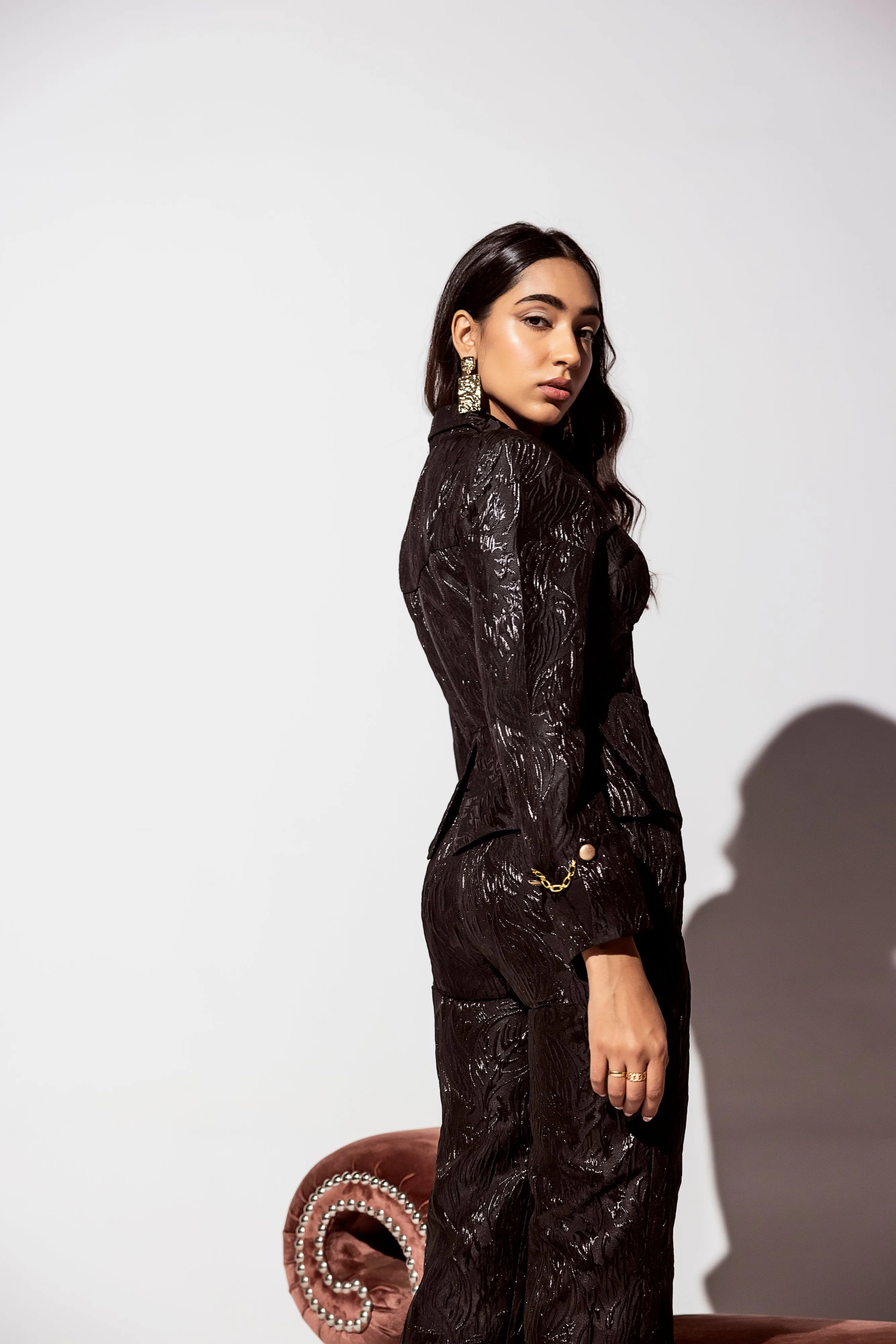 Jessica Black Embroidered Jacquard Pants