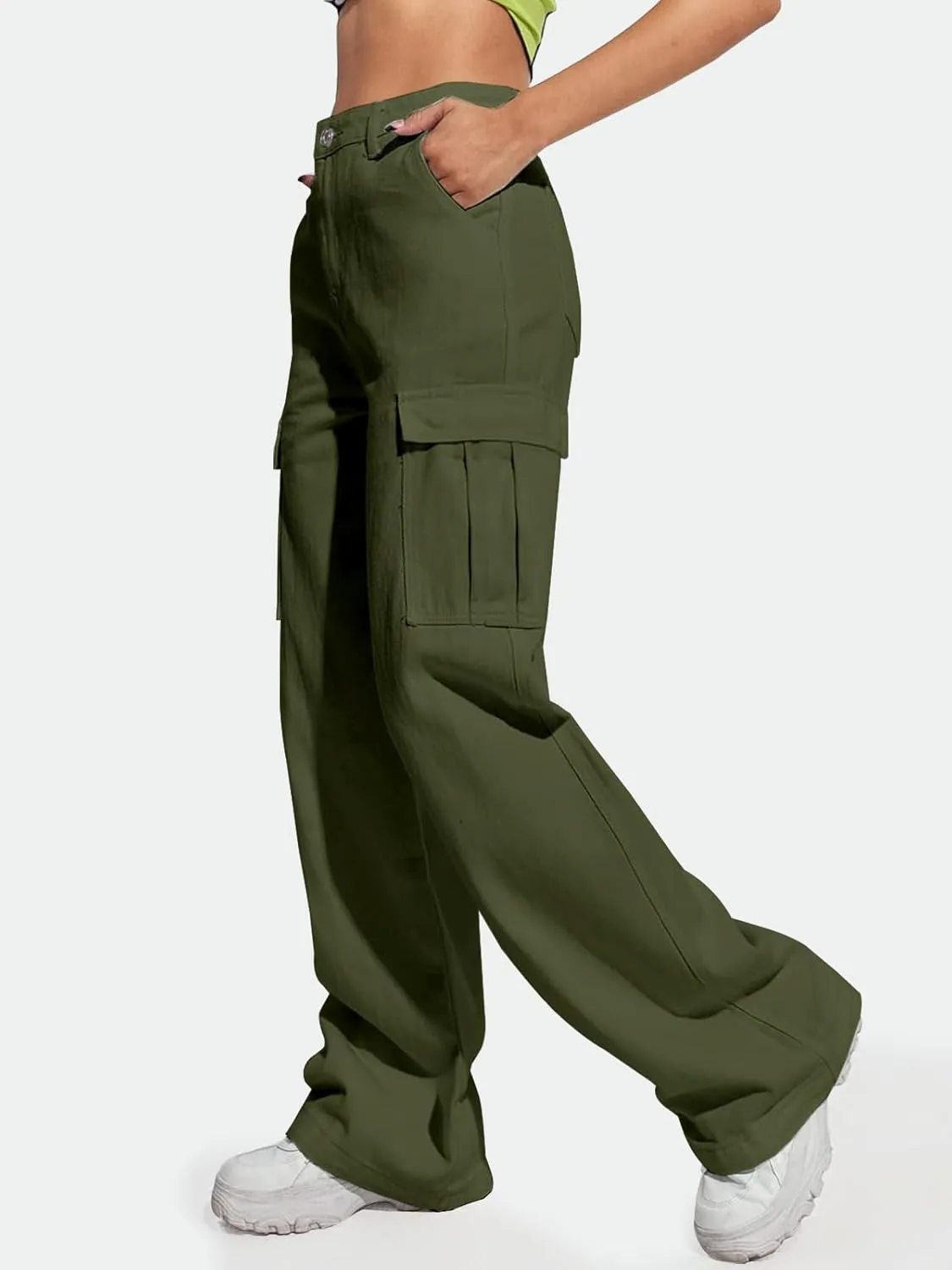 LONGYIDA Women's High Waisted Cargo Jeans Straight Wide Leg Stretch Baggy Jean Y2K Casual Loose Denim Cargo Pants Trousers