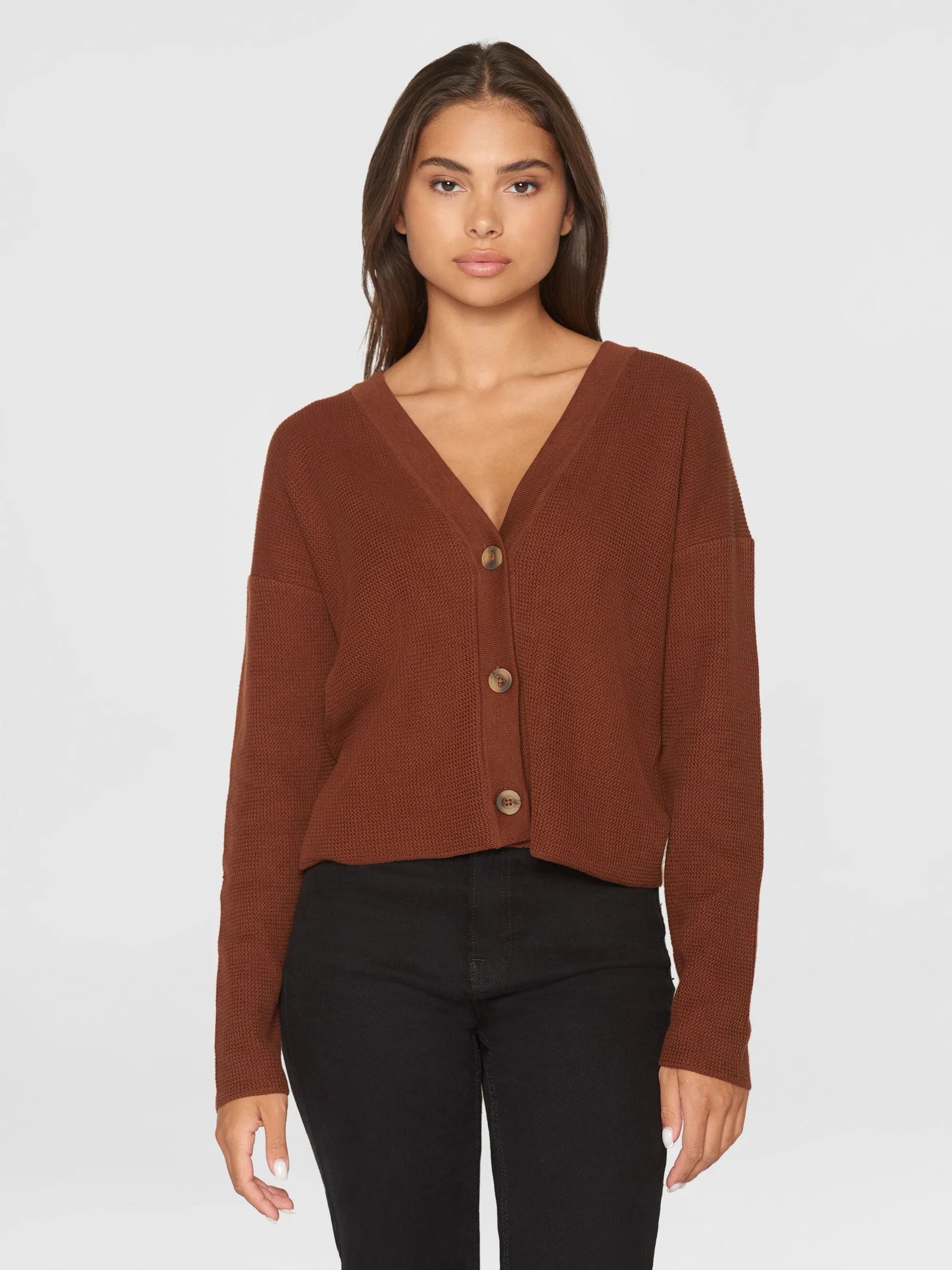Loose cotton racking stitch cardigan - GOTS/Vegan - Tiramisu