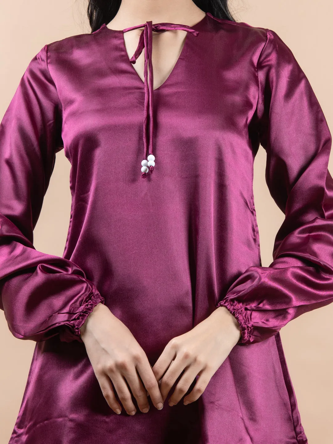 Maroon Satin Full Sleeves Top