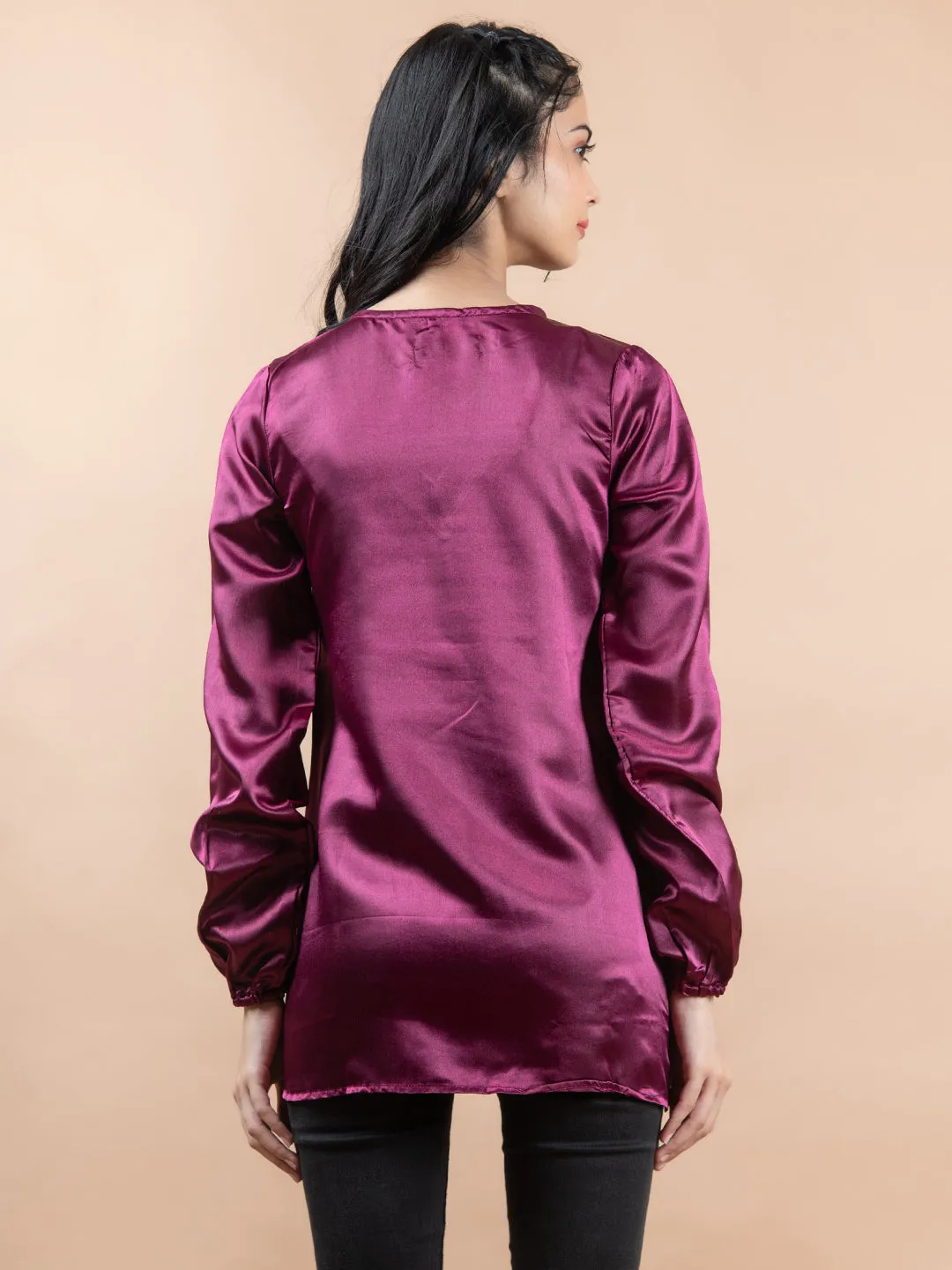 Maroon Satin Full Sleeves Top