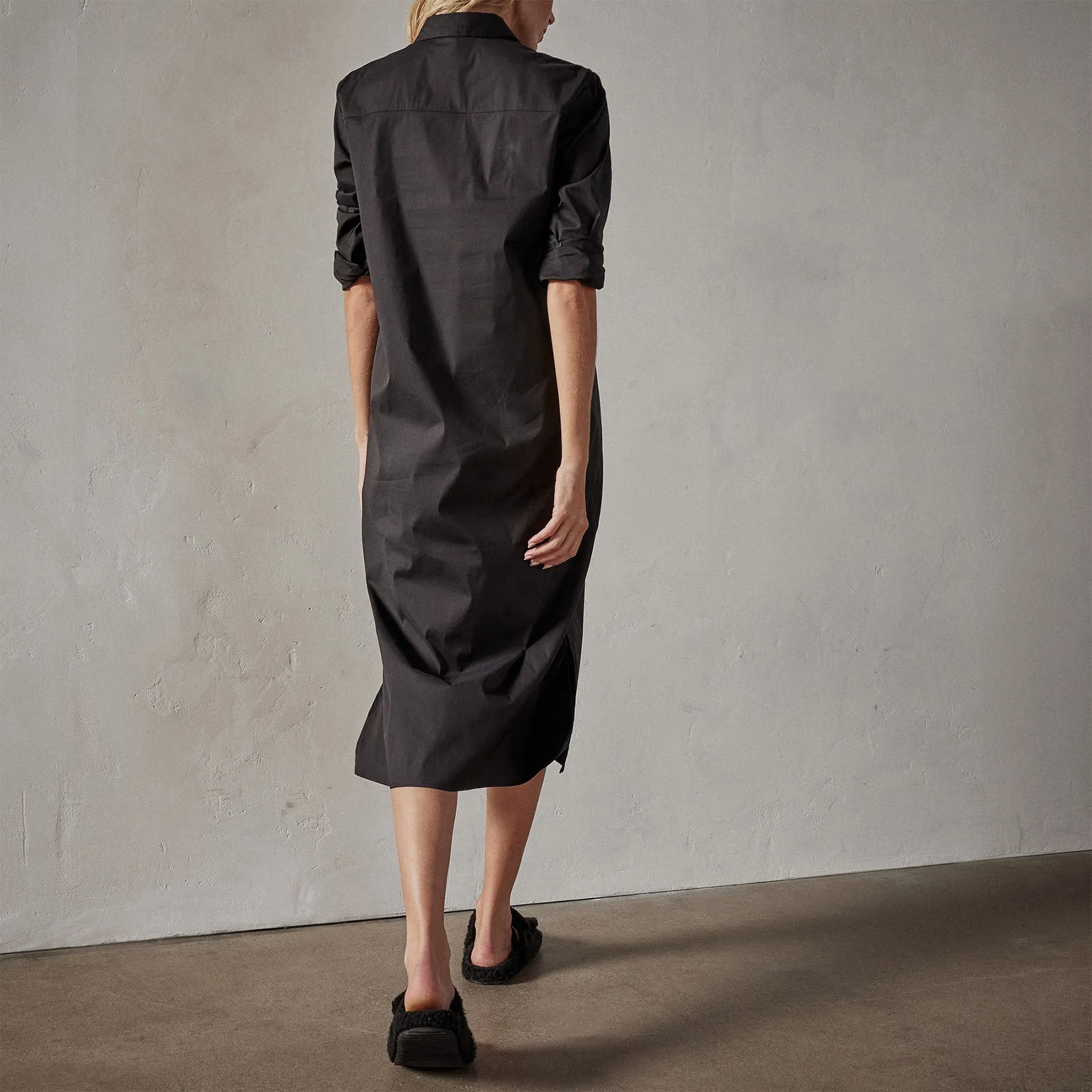 Matte Stretch Poplin Shirt Dress - Black
