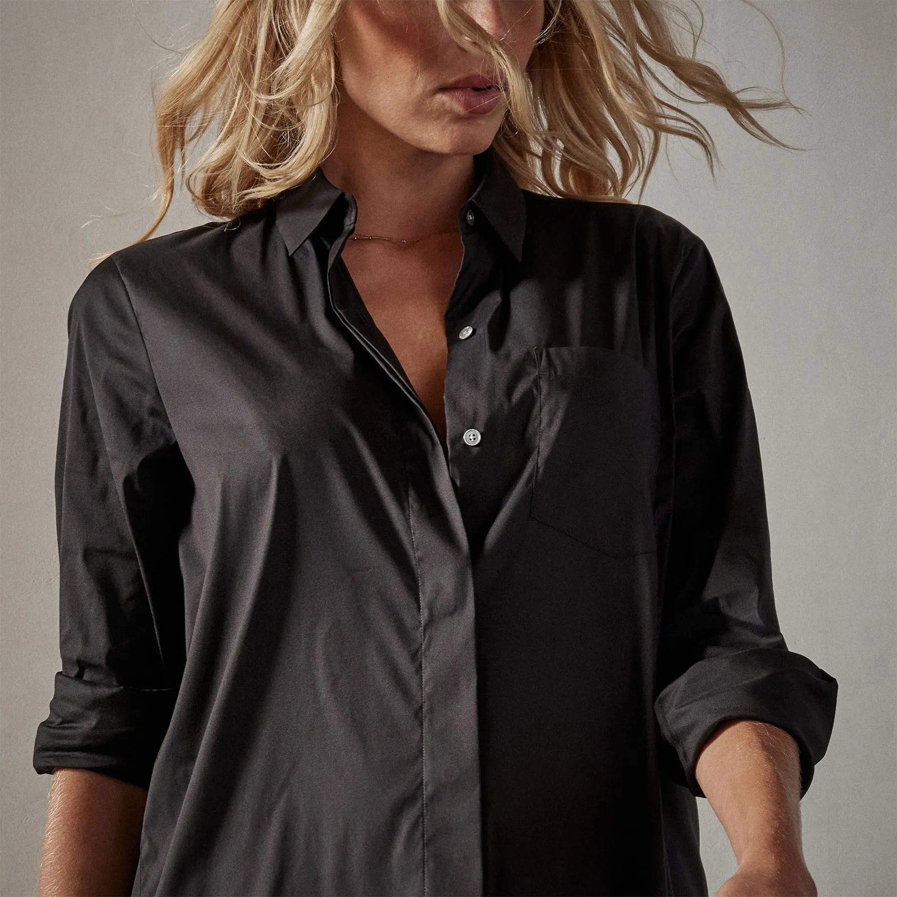 Matte Stretch Poplin Shirt Dress - Black