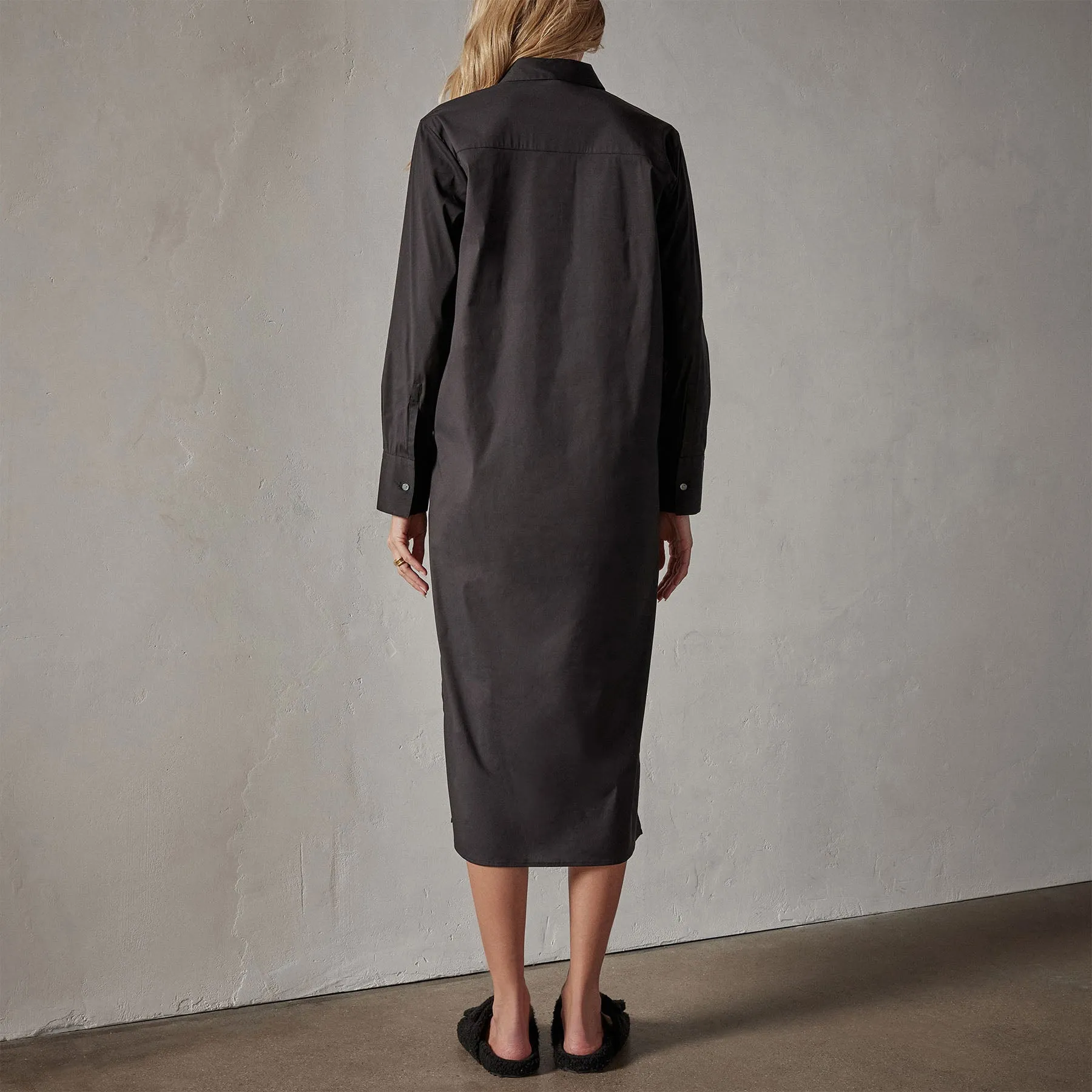 Matte Stretch Poplin Shirt Dress - Black