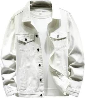 Men's Simple Casual Denim Jacket Slim Fit Jacket Top Cotton Stretch Comfortable Black White Jacket, XX-Large
