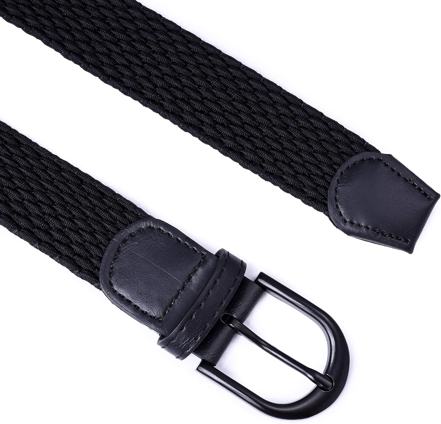 Mile High Life | Braided Stretch Elastic Belts | Pin Oval Solid Black Belt Buckle | PU Loop End Tip Men/Women/Junior Belt