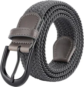 Mile High Life | Braided Stretch Elastic Belts | Pin Oval Solid Black Belt Buckle | PU Loop End Tip Men/Women/Junior Belt