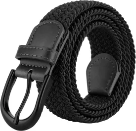 Mile High Life | Braided Stretch Elastic Belts | Pin Oval Solid Black Belt Buckle | PU Loop End Tip Men/Women/Junior Belt