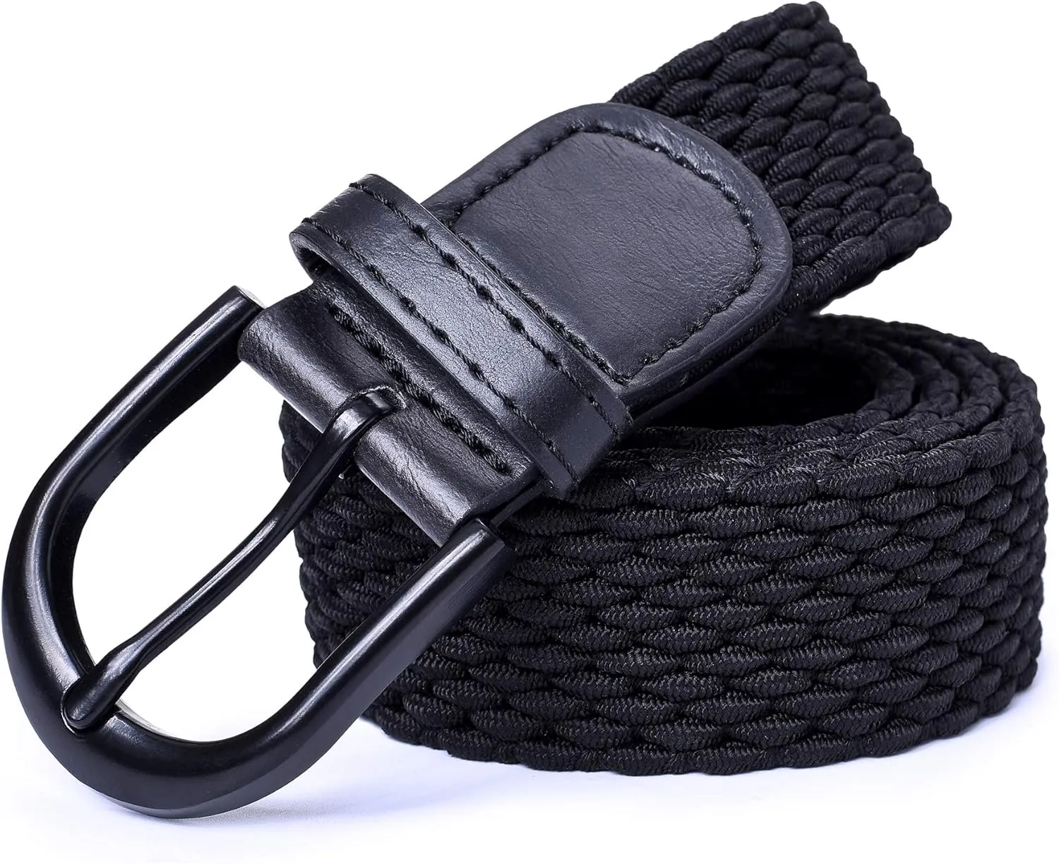 Mile High Life | Braided Stretch Elastic Belts | Pin Oval Solid Black Belt Buckle | PU Loop End Tip Men/Women/Junior Belt