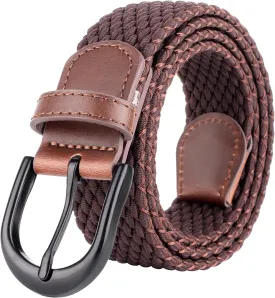 Mile High Life | Braided Stretch Elastic Belts | Pin Oval Solid Black Belt Buckle | PU Loop End Tip Men/Women/Junior Belt