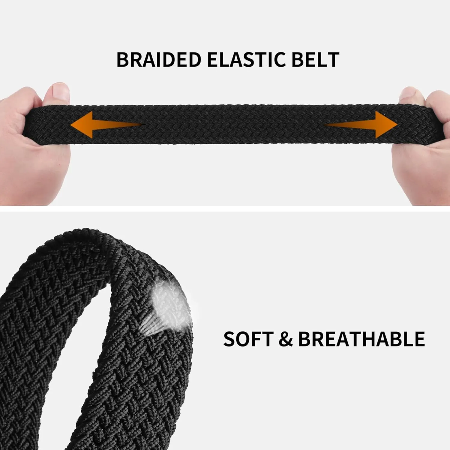 Mile High Life | Braided Stretch Elastic Belts | Pin Oval Solid Black Belt Buckle | PU Loop End Tip Men/Women/Junior Belt