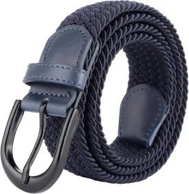 Mile High Life | Braided Stretch Elastic Belts | Pin Oval Solid Black Belt Buckle | PU Loop End Tip Men/Women/Junior Belt