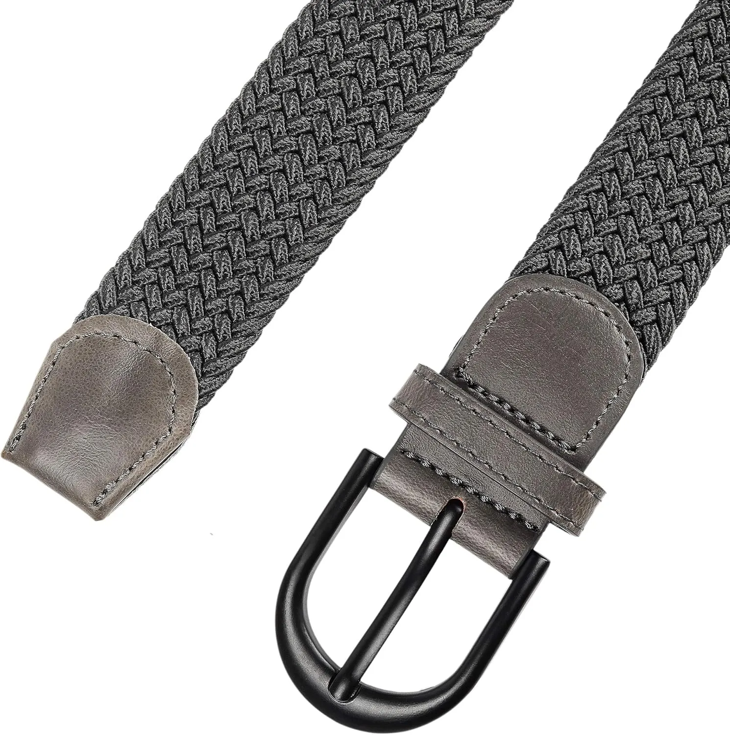 Mile High Life | Braided Stretch Elastic Belts | Pin Oval Solid Black Belt Buckle | PU Loop End Tip Men/Women/Junior Belt