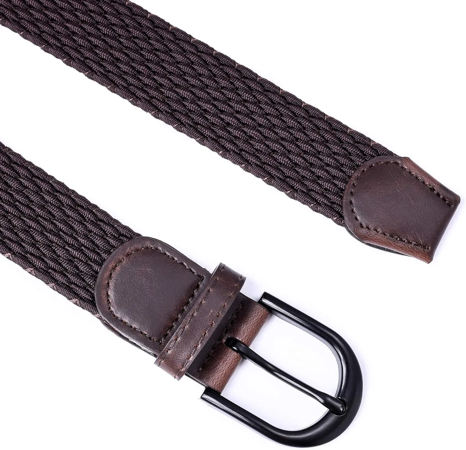 Mile High Life | Braided Stretch Elastic Belts | Pin Oval Solid Black Belt Buckle | PU Loop End Tip Men/Women/Junior Belt