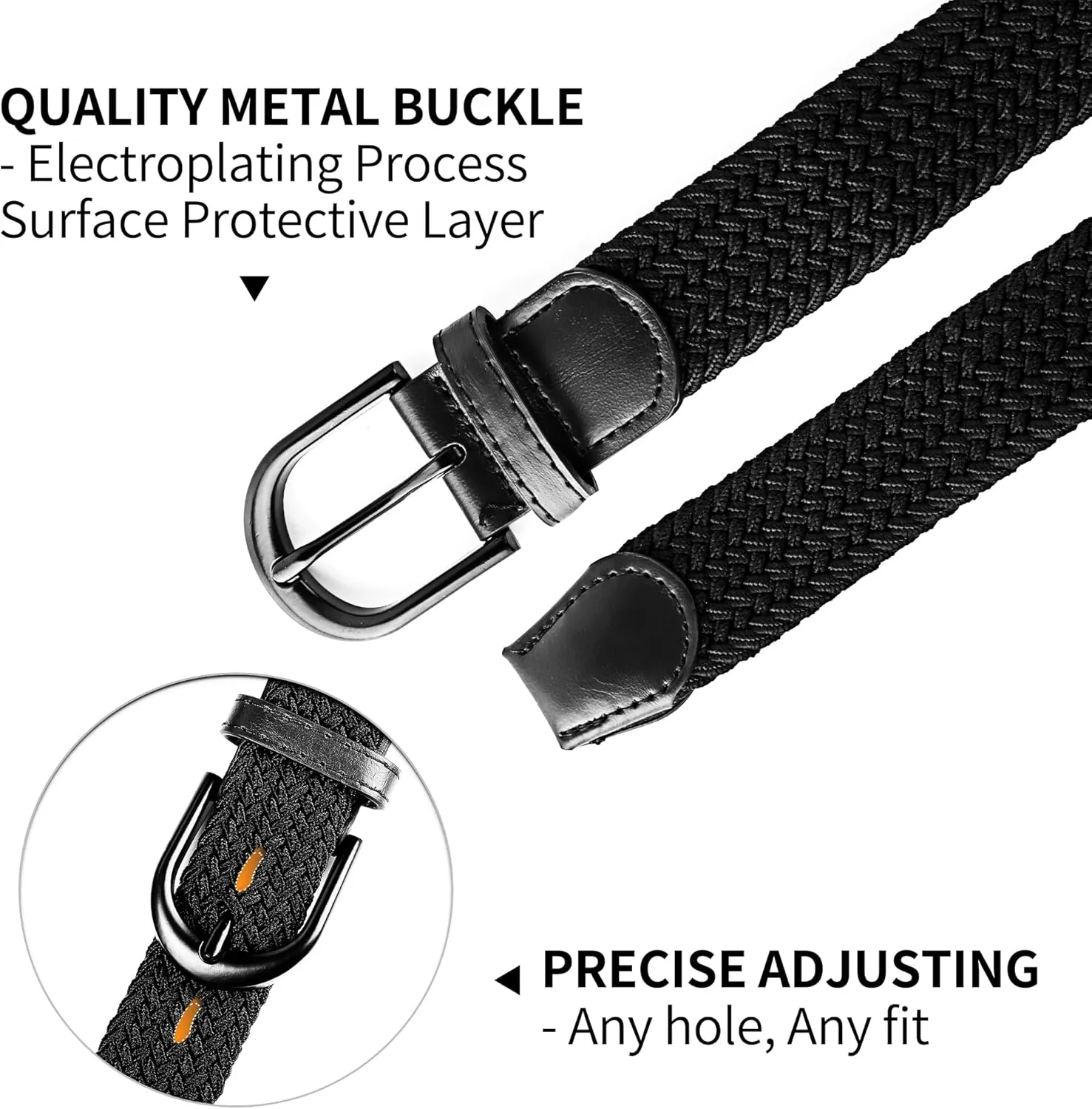 Mile High Life | Braided Stretch Elastic Belts | Pin Oval Solid Black Belt Buckle | PU Loop End Tip Men/Women/Junior Belt