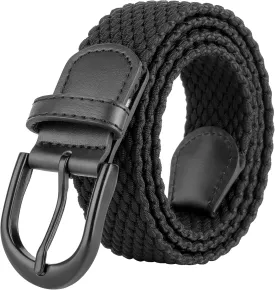 Mile High Life | Braided Stretch Elastic Belts | Pin Oval Solid Black Belt Buckle | PU Loop End Tip Men/Women/Junior Belt