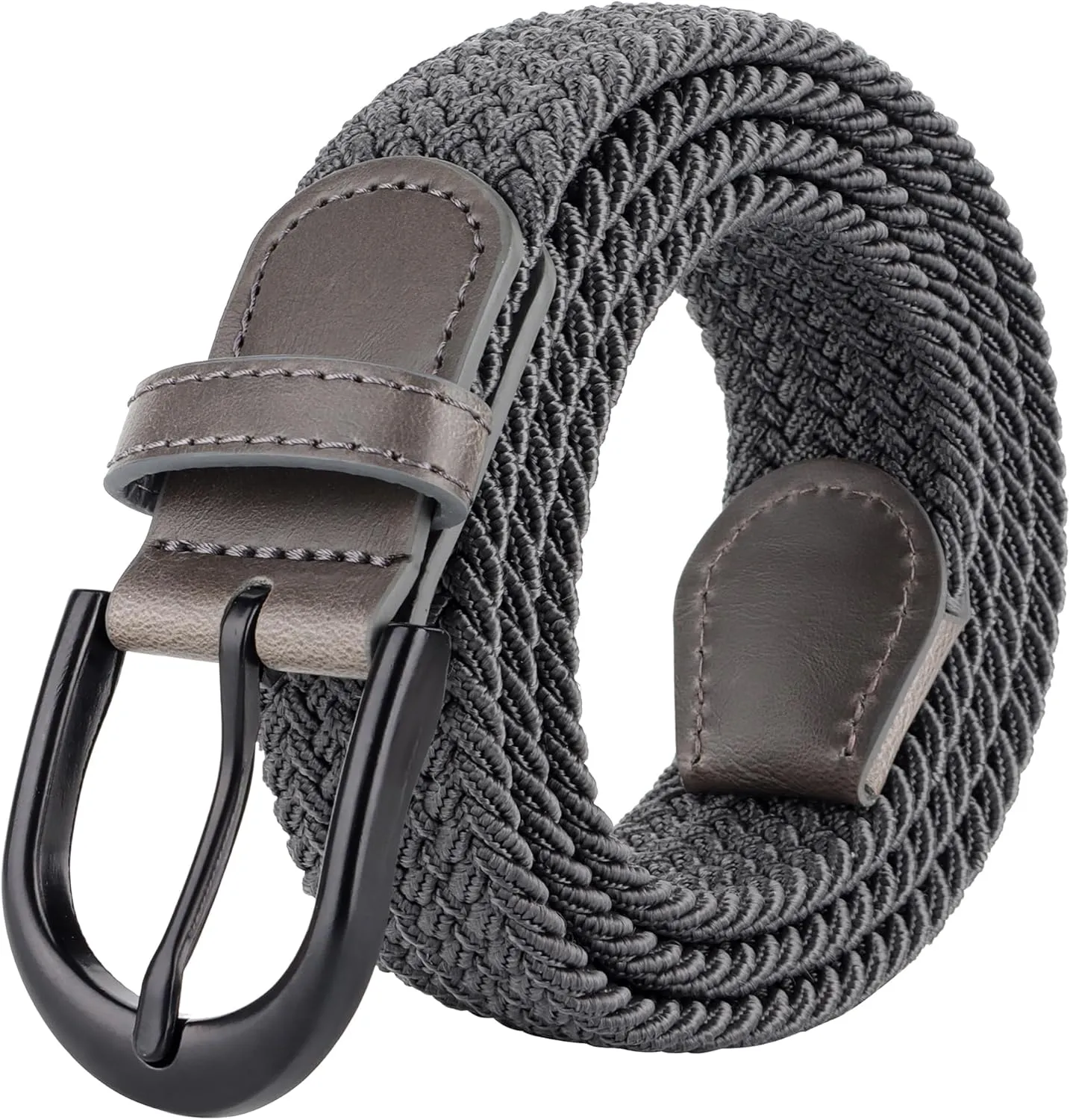 Mile High Life | Braided Stretch Elastic Belts | Pin Oval Solid Black Belt Buckle | PU Loop End Tip Men/Women/Junior Belt