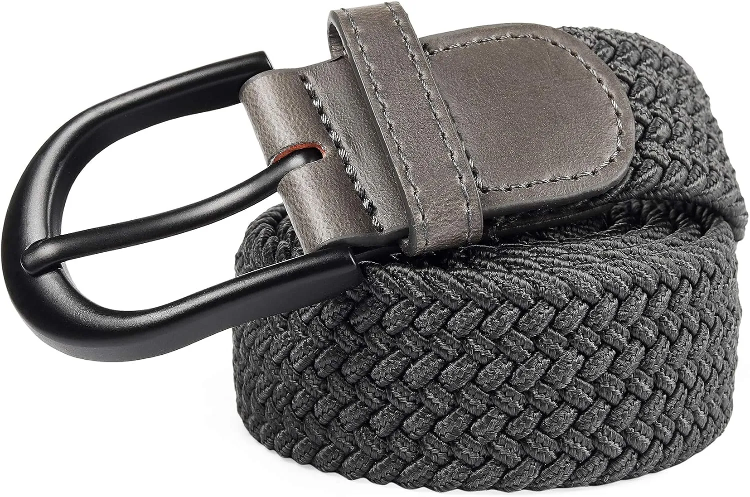 Mile High Life | Braided Stretch Elastic Belts | Pin Oval Solid Black Belt Buckle | PU Loop End Tip Men/Women/Junior Belt