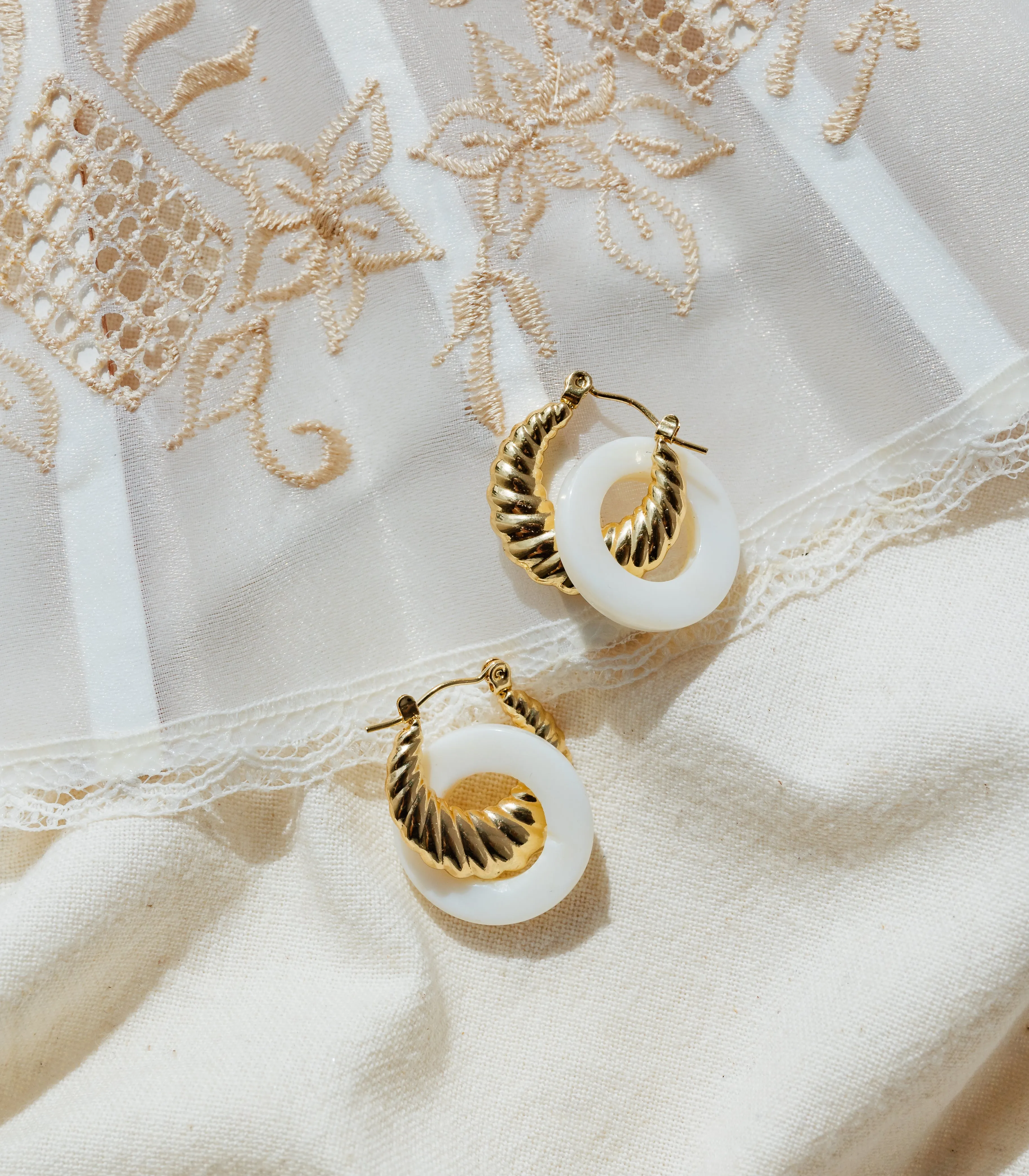 Nagkakaisa Gold Mother of Pearl Hoops Earrings
