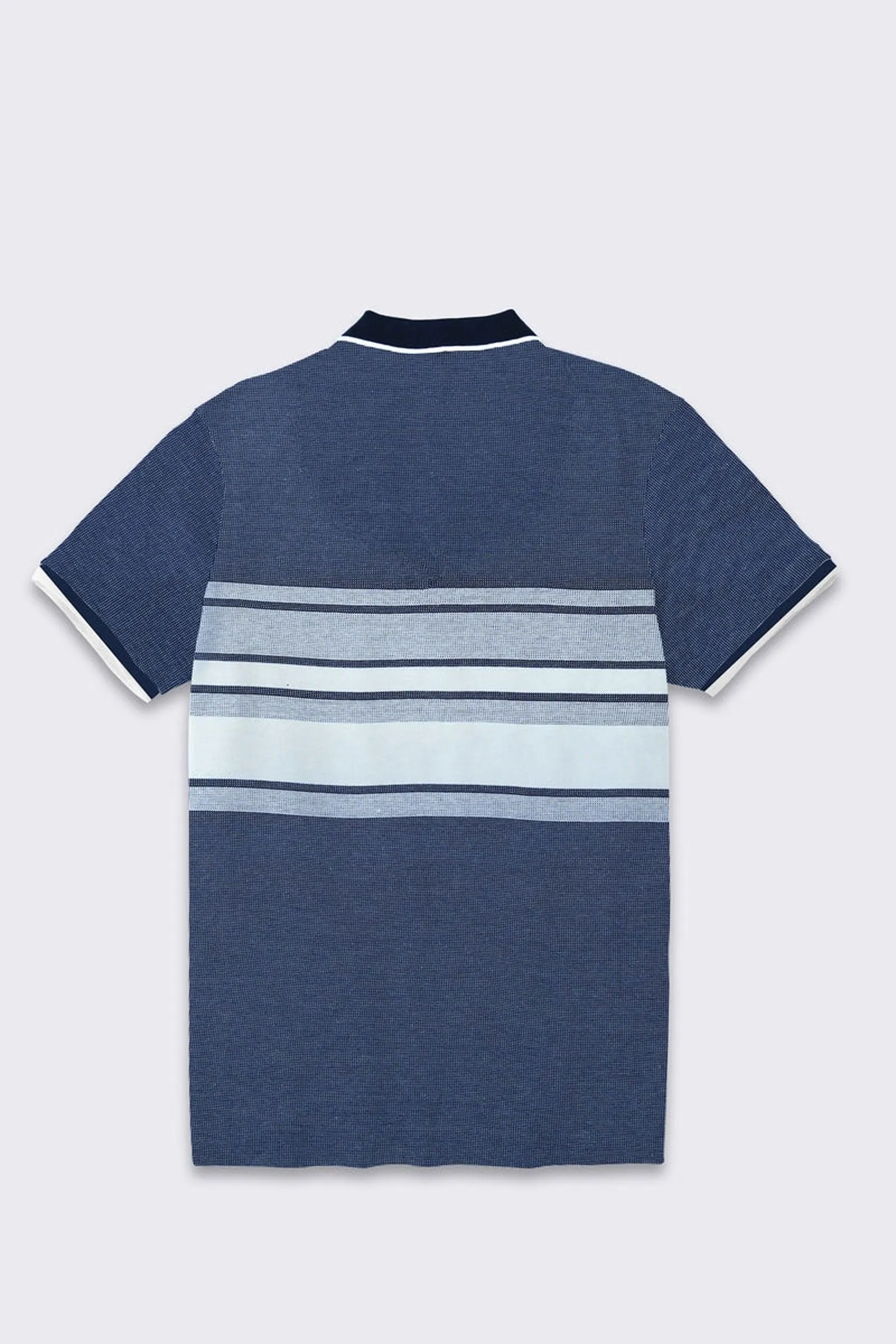 Navy White Texture Strip Polo