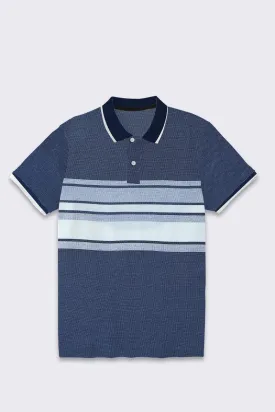 Navy White Texture Strip Polo