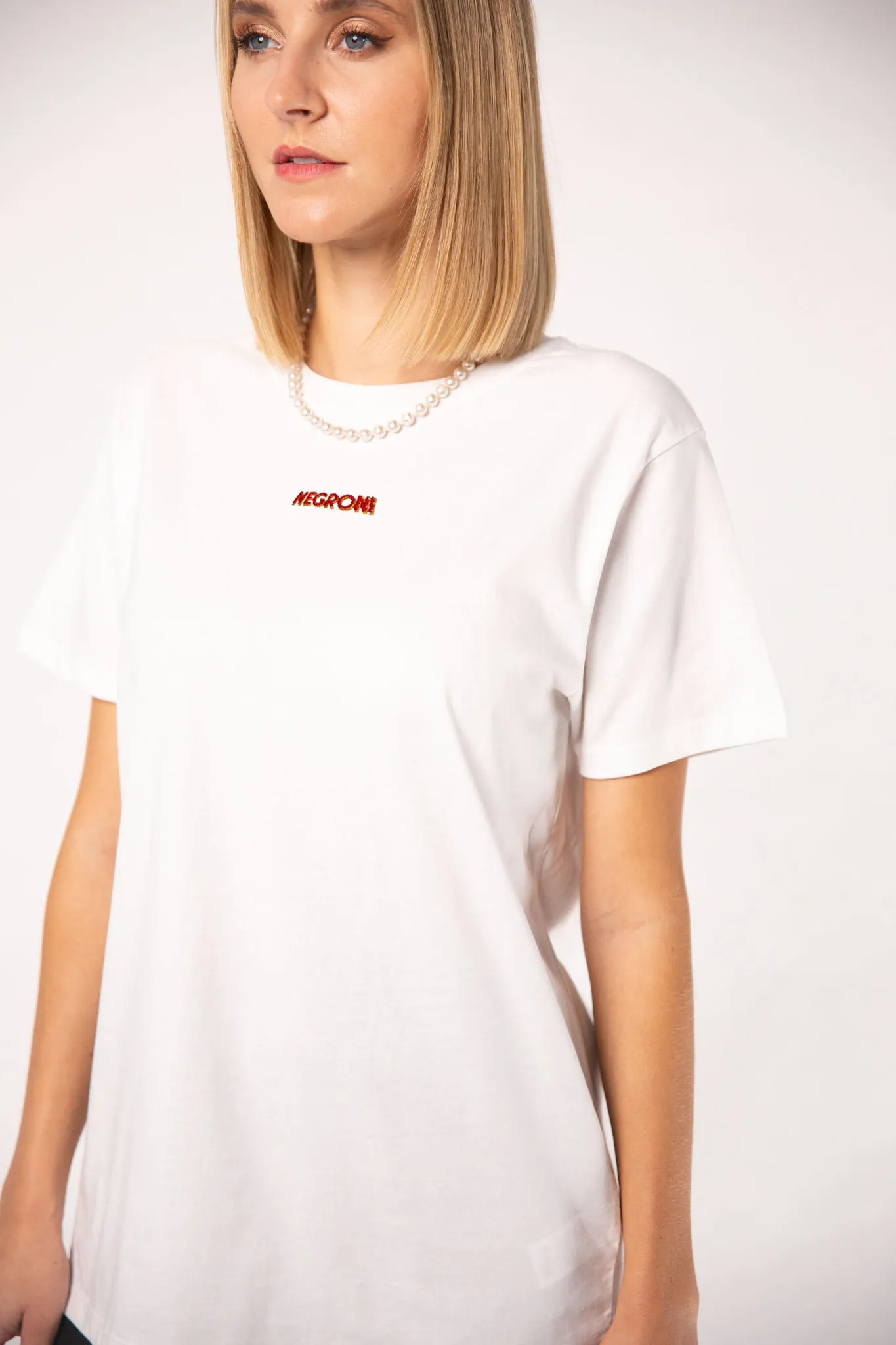 Negroni Signature | Besticktes Frauen Oversized Bio Baumwoll T-Shirt