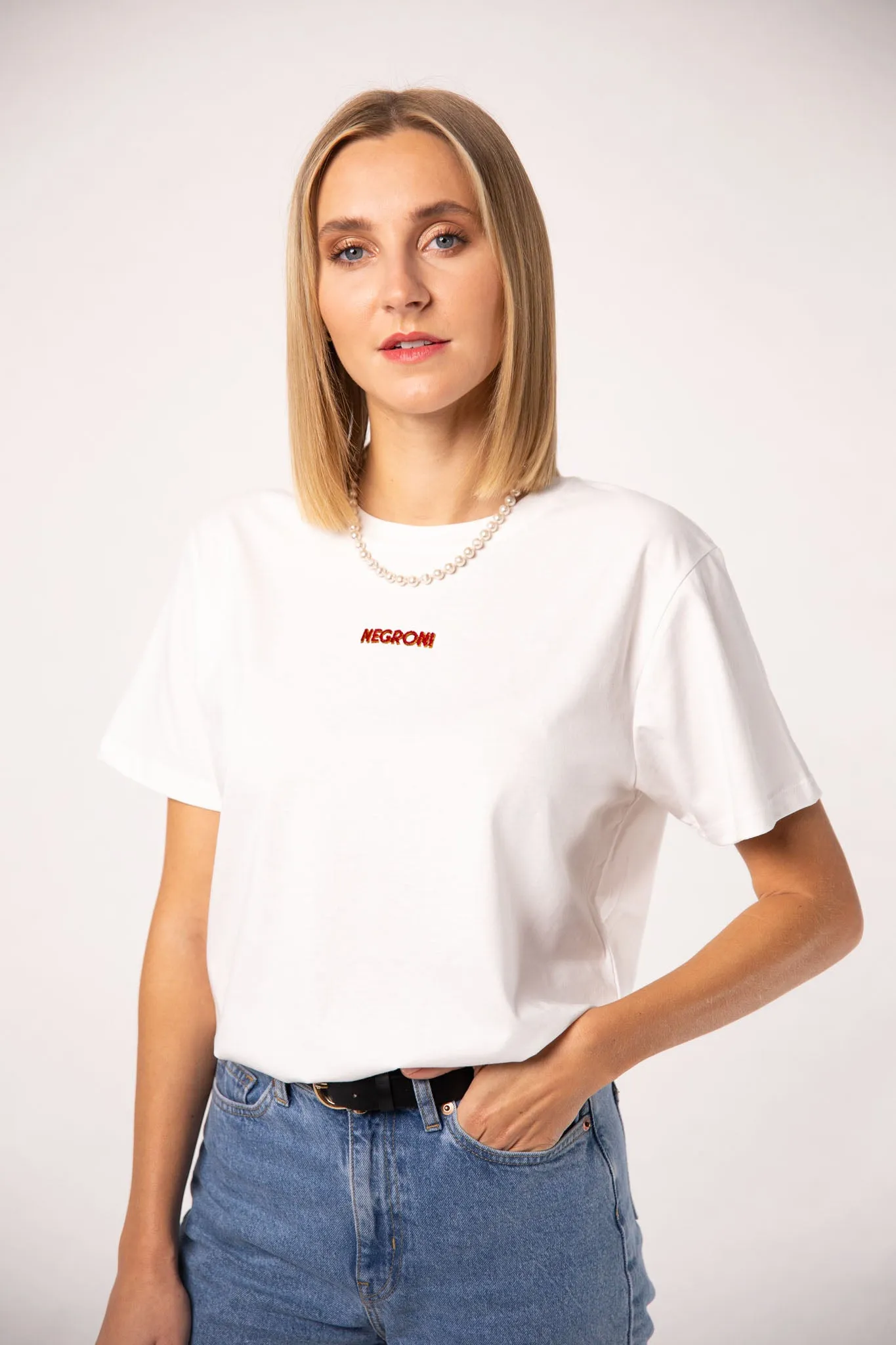 Negroni Signature | Besticktes Frauen Oversized Bio Baumwoll T-Shirt