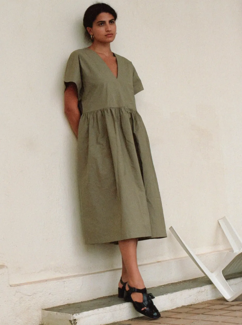 Nico Dress, Organic Cotton Poplin, Algae