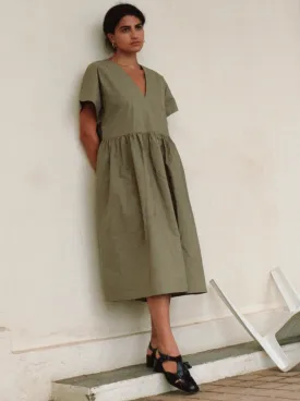 Nico Dress, Organic Cotton Poplin, Algae