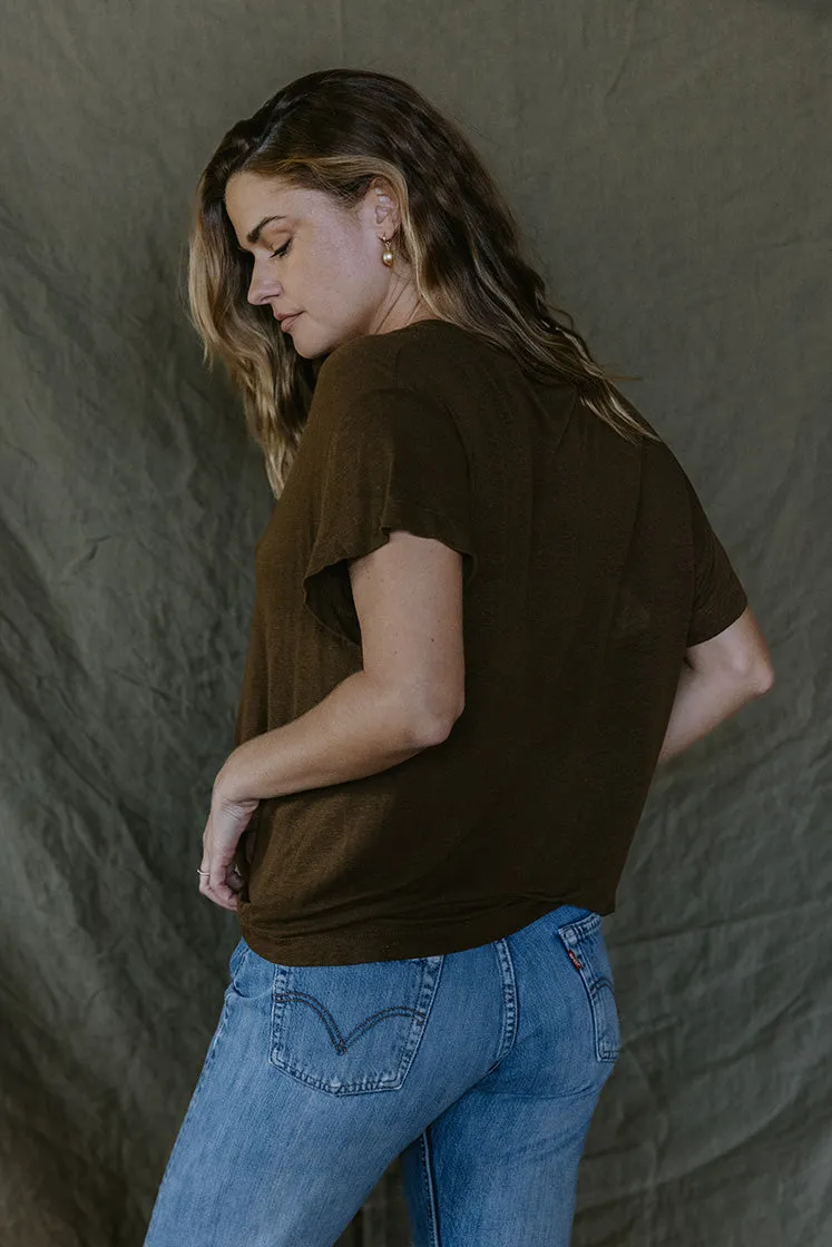 Oversized V-Neck Tee - Brown