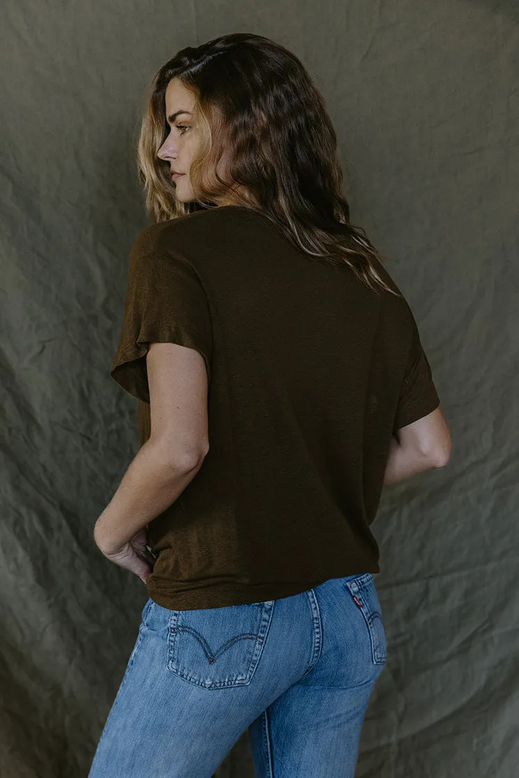 Oversized V-Neck Tee - Brown