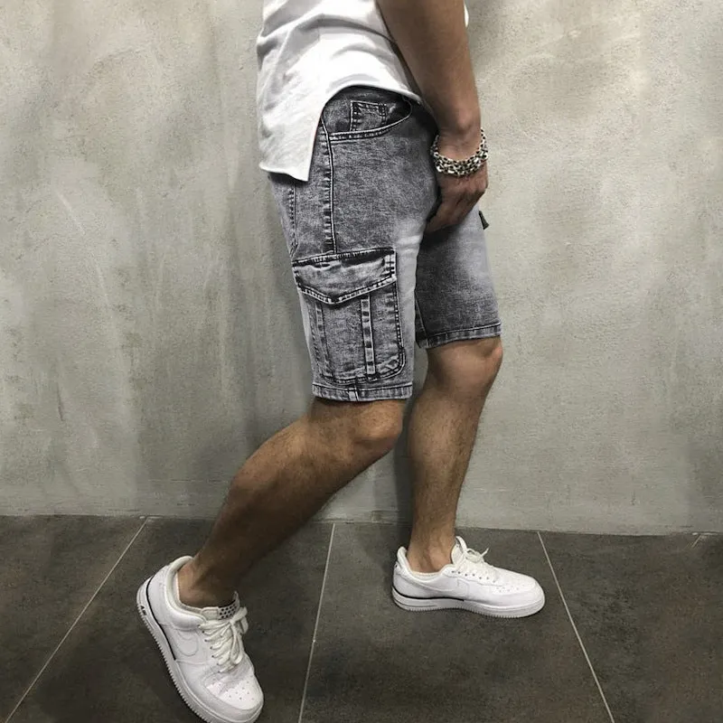 Pocket Denim Zipper Slim Stretch Five Point Shorts