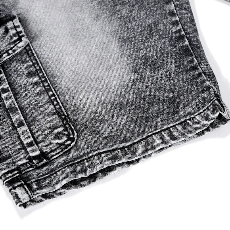 Pocket Denim Zipper Slim Stretch Five Point Shorts