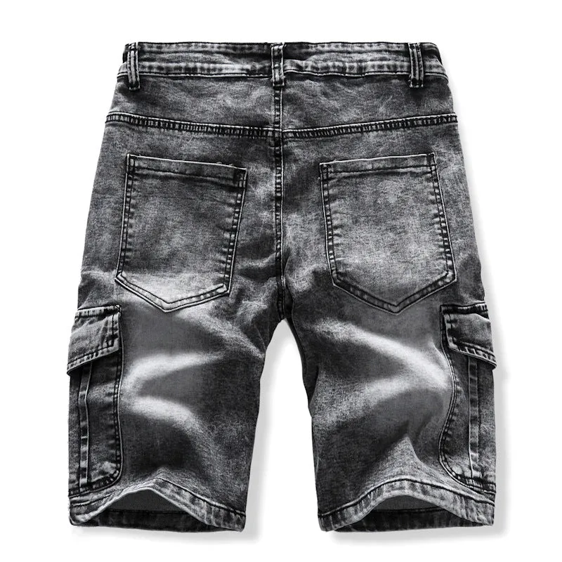 Pocket Denim Zipper Slim Stretch Five Point Shorts