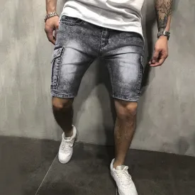 Pocket Denim Zipper Slim Stretch Five Point Shorts
