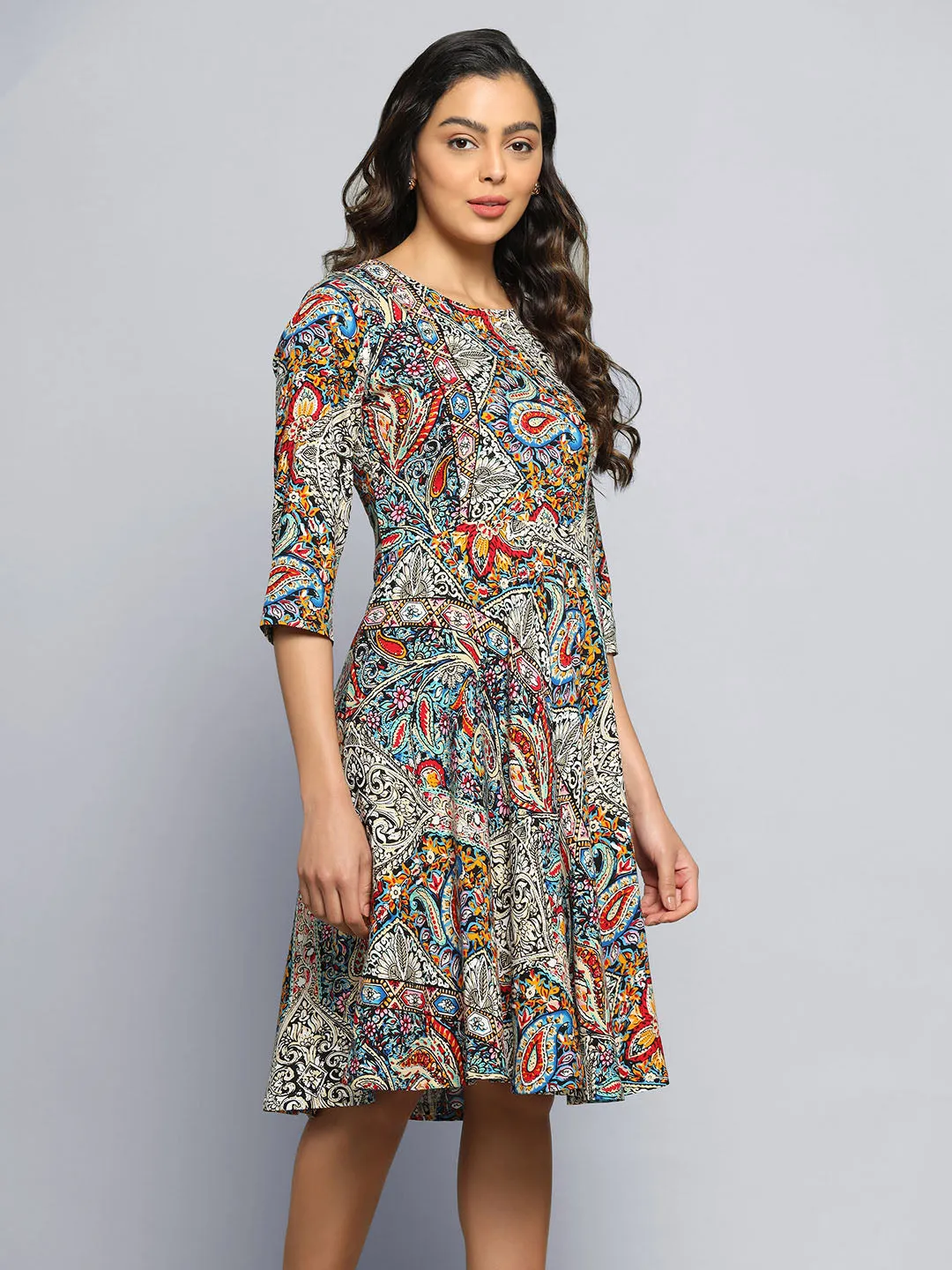 Printed Multicolor Flare Dress