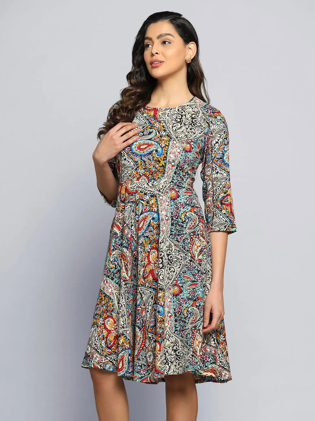 Printed Multicolor Flare Dress
