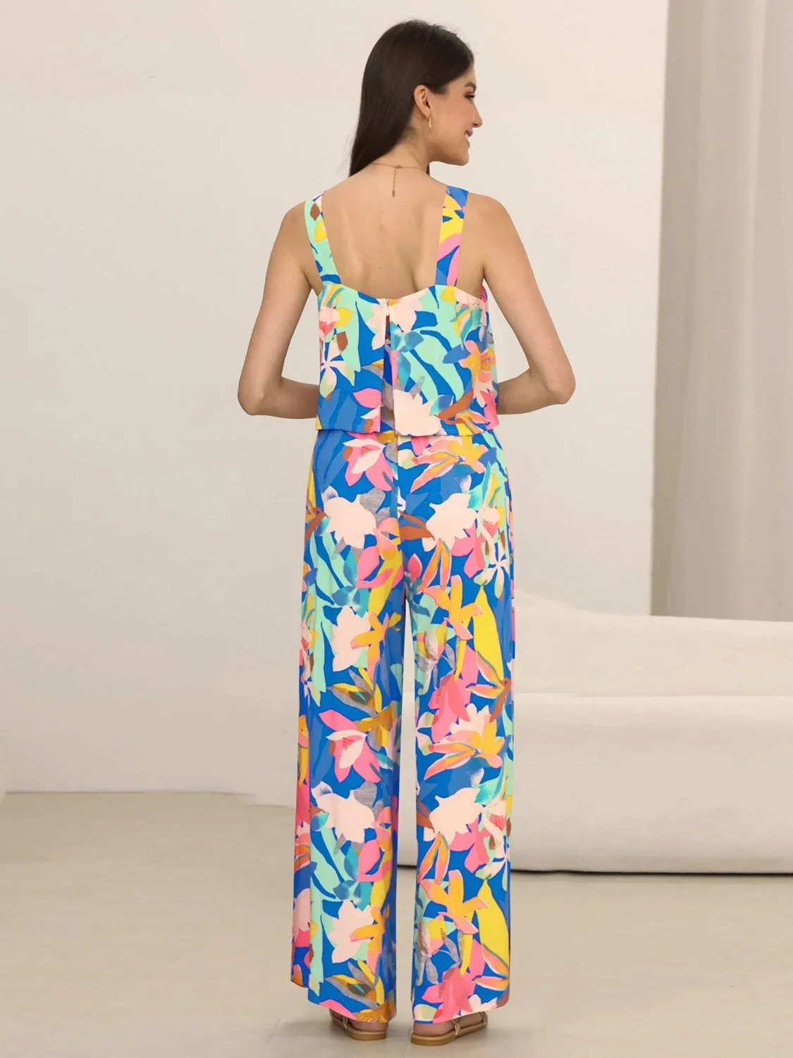 Printed Wide Strap Top and Pants Set