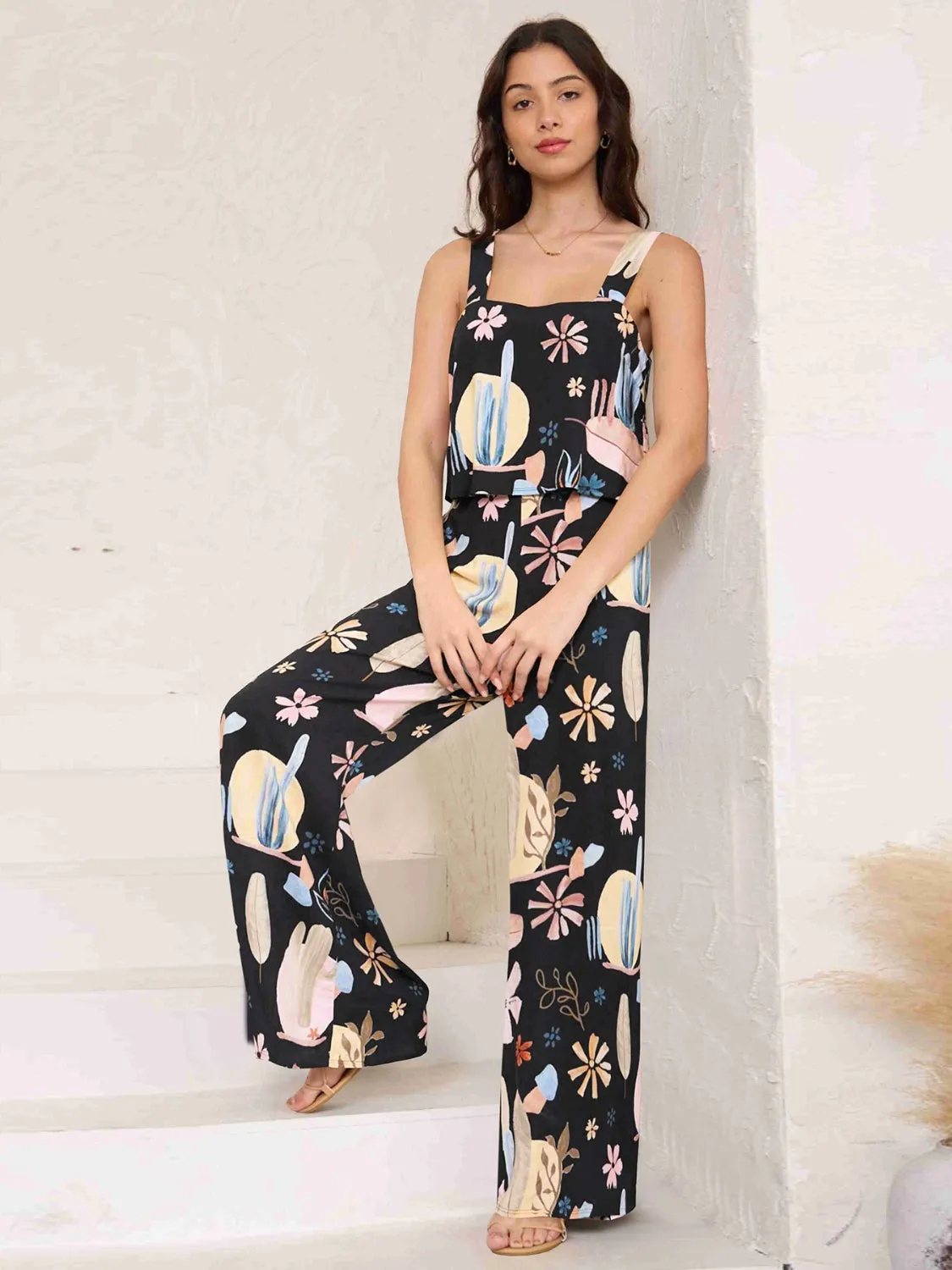 Printed Wide Strap Top and Pants Set