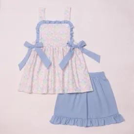 Purple flower print girl set