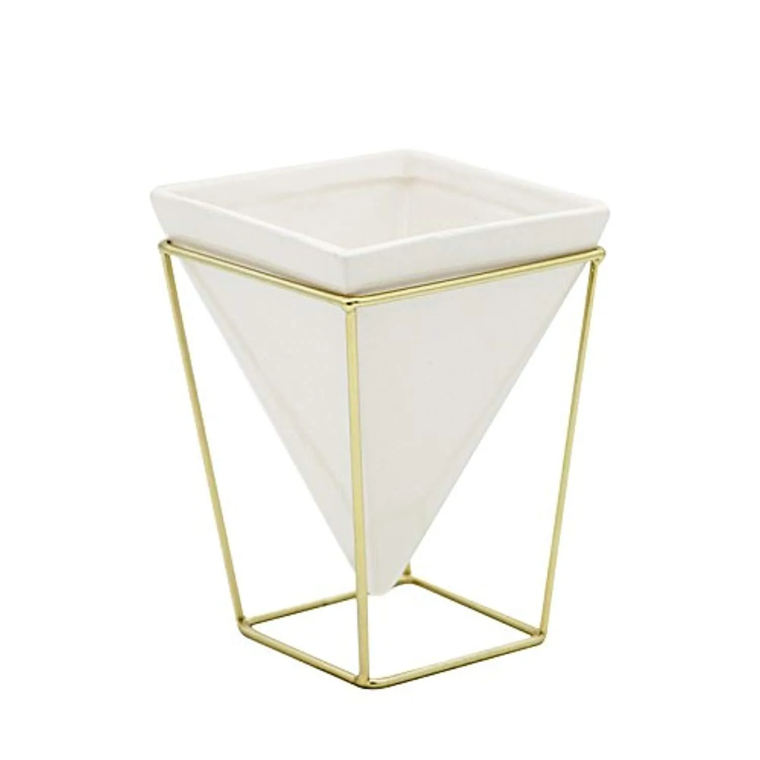 Purzest Modern Indoor Desktop Planter Vase,Ceramic Planter with Metal Stand(White   Gold)