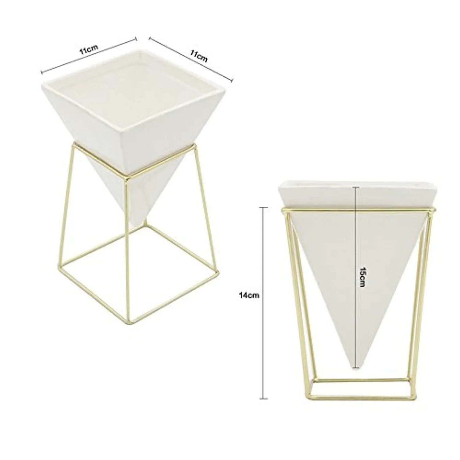 Purzest Modern Indoor Desktop Planter Vase,Ceramic Planter with Metal Stand(White   Gold)