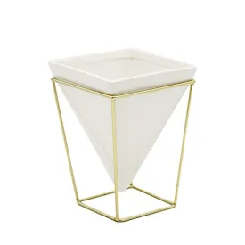 Purzest Modern Indoor Desktop Planter Vase,Ceramic Planter with Metal Stand(White   Gold)