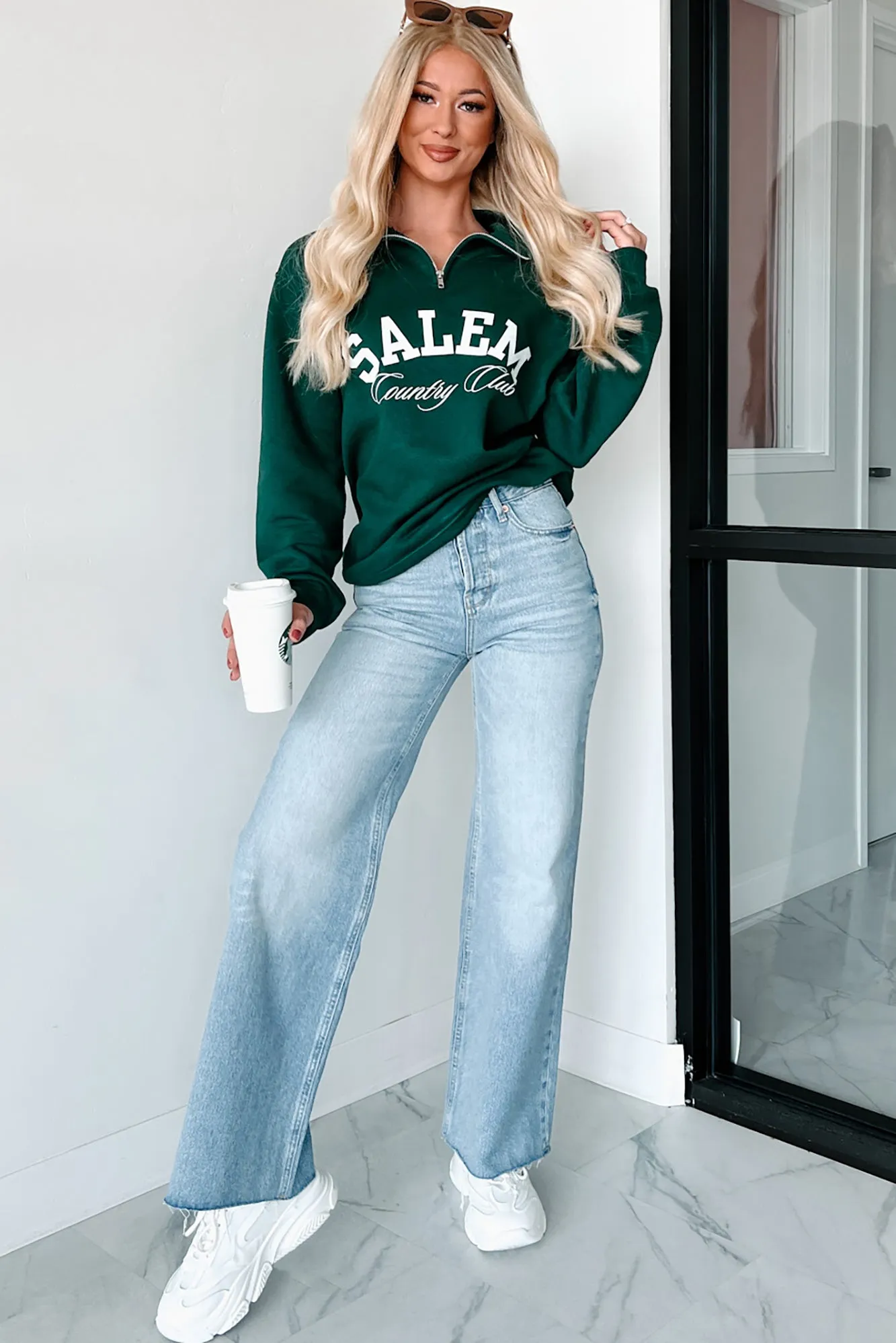 "Salem Country Club" Quarter-Zip Sweatshirt (Forest Green)
