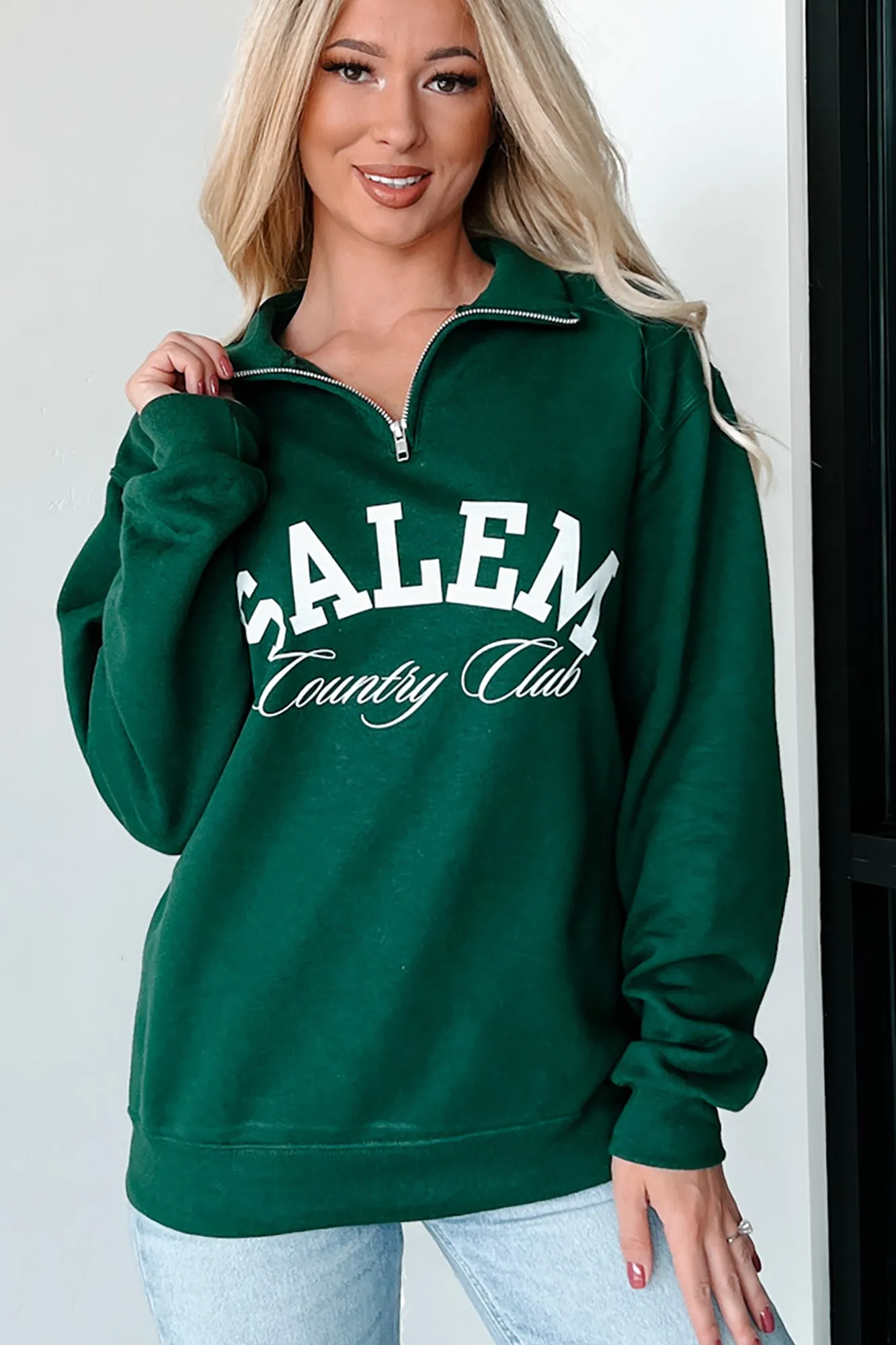 "Salem Country Club" Quarter-Zip Sweatshirt (Forest Green)