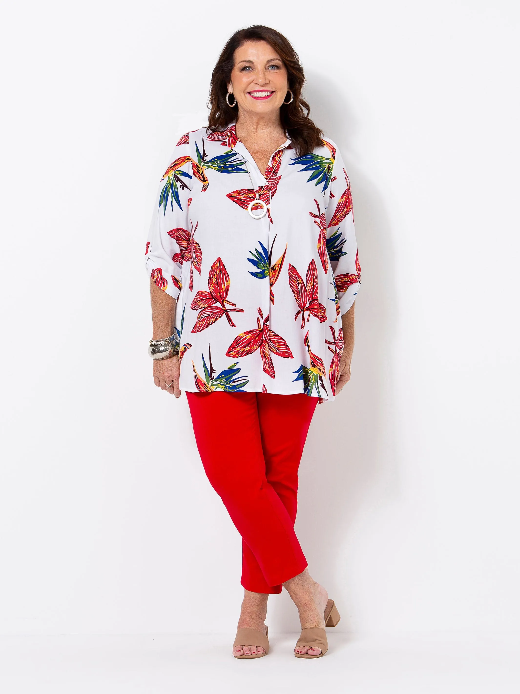 Red Bengaline 7/8 Length Pant