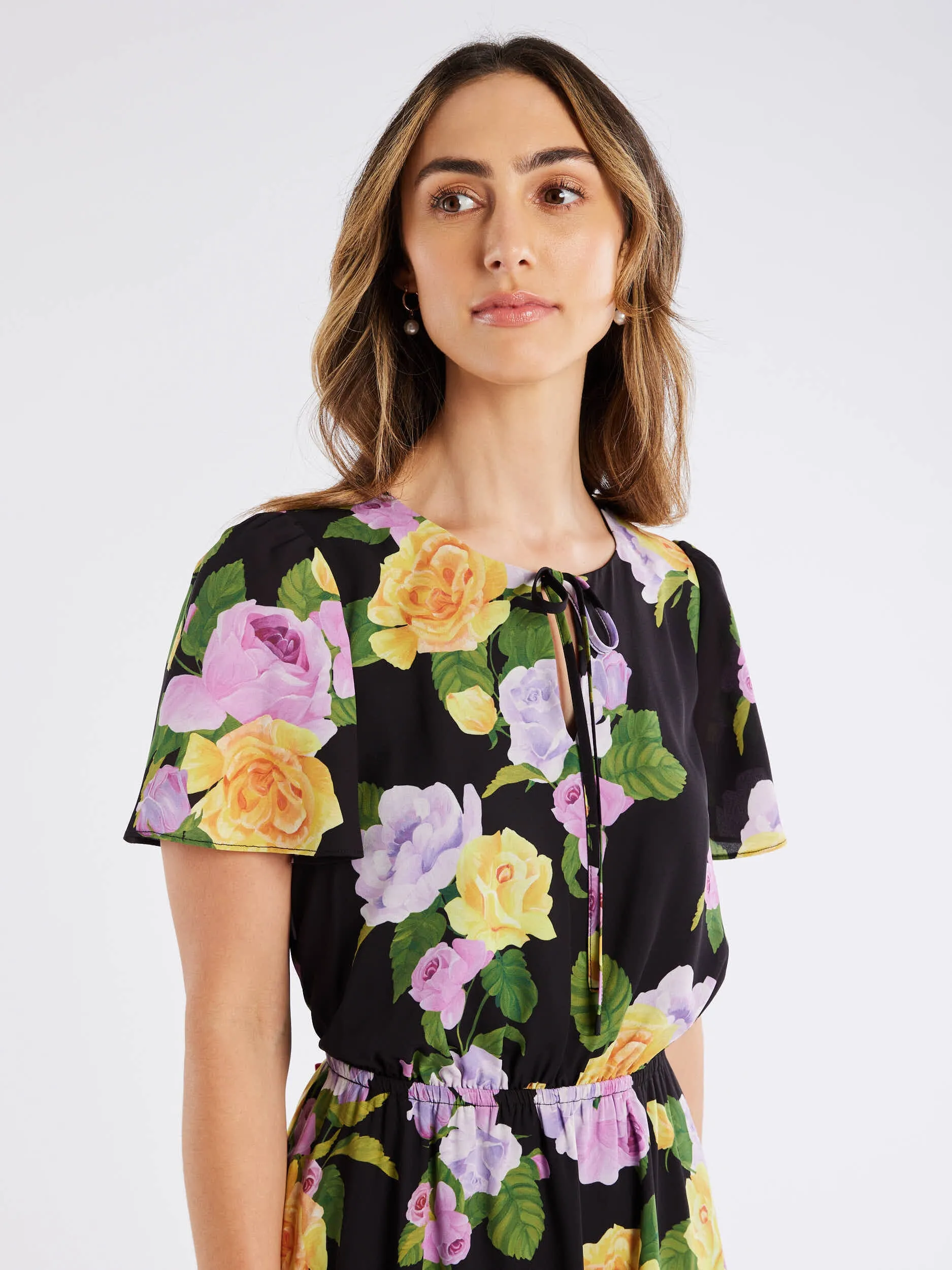 Rose Cascade Midi Dress