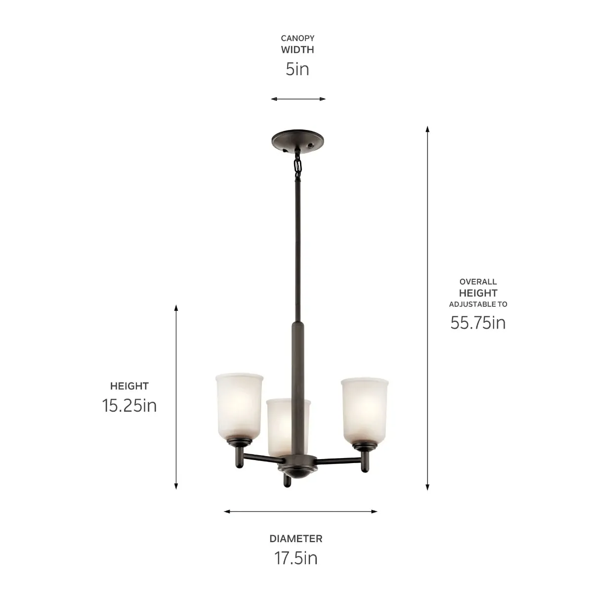 Shailene 18" 3-Light Mini Chandelier with Clear Satin Etched Glass, Olde Bronze Finish