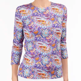 Shaped Knit Tee in Purple Paisley